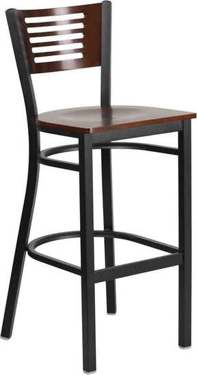 HERCULES Series Black Slat Back Metal Restaurant Barstool - Walnut Wood Back & Seat [XU-DG-6H1B-WAL-BAR-MTL-GG] Pie's Variety Store