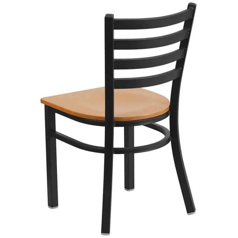 HERCULES Series Black Ladder Back Metal Restaurant Chair - Cherry Wood Seat [XU-DG694BLAD-CHYW-GG] Pie's Variety Store