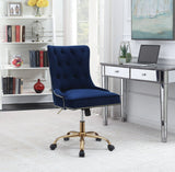 Upholstered Office Chair With Nailhead Blue And Brass this chair is complete with built-in casters and swivel functionality for versatile ease of movement 801984 Pie's Variety Store