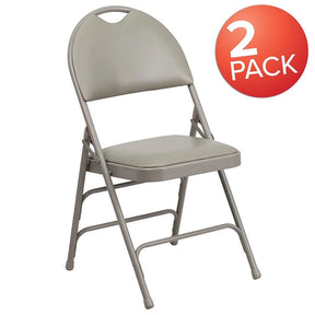 2 Pk. HERCULES Series Ultra-Premium Triple Braced Gray Vinyl Metal Folding Chair with Easy-Carry Handle [2-HA-MC705AV-3-GY-GG] Fl Furniture