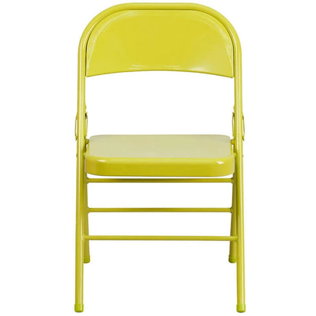 2 Pk. HERCULES COLORBURST Series Twisted Citron Triple Braced & Double Hinged Metal Folding Chair [2-HF3-CITRON-GG] Pie's Variety Store