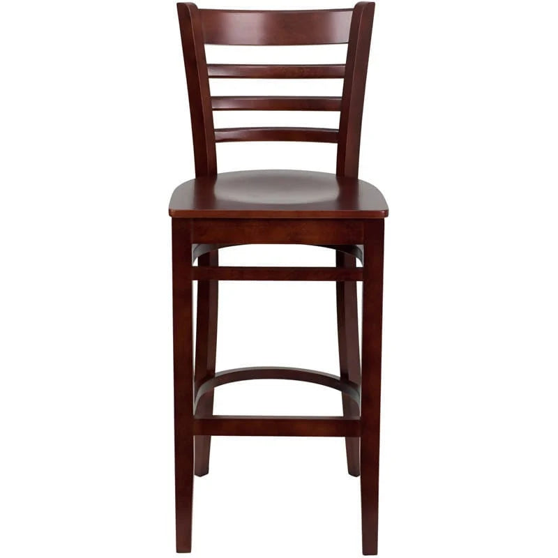 HERCULES Series Ladder Back Mahogany Wood Restaurant Barstool [XU-DGW0005BARLAD-MAH-GG] Pie's Variety Store