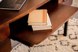 Portwall 4-Drawer Writing Desk Brown Mango And Matte Black An expansive tabletop brings plenty of room for a laptop and notebook - 991038 Pie's Variety Store