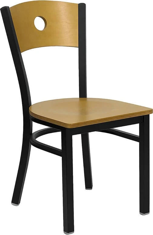 HERCULES Series Black Circle Back Metal Restaurant Chair - Natural Wood Back & Seat [XU-DG-6F2B-CIR-NATW-GG] Pie's Variety Store