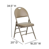 2 Pk. HERCULES Series Ultra-Premium Triple Braced Beige Vinyl Metal Folding Chair with Easy-Carry Handle [2-HA-MC705AV-3-BGE-GG] Fl Furniture