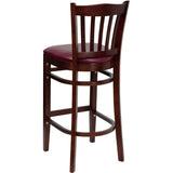 HERCULES Series Vertical Slat Back Mahogany Wood Restaurant Barstool - Black Vinyl Seat [XU-DGW0008BARVRT-MAH-BLKV-GG] Pie's Variety Store