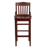 HERCULES Series School House Back Mahogany Wood Restaurant Barstool [XU-DG-W0006BAR-MAH-GG] Pie's Variety Store