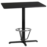 24'' x 42'' Rectangular Black Laminate Table Top with 23.5'' x 29.5'' Bar Height Table Base and Foot Ring [XU-BLKTB-2442-T2230B-3CFR-GG] Fl Furniture