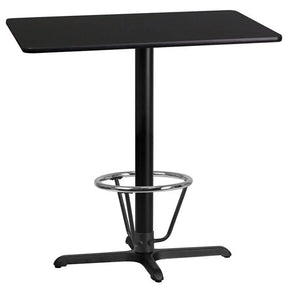 24'' x 42'' Rectangular Black Laminate Table Top with 23.5'' x 29.5'' Bar Height Table Base and Foot Ring [XU-BLKTB-2442-T2230B-3CFR-GG] Fl Furniture