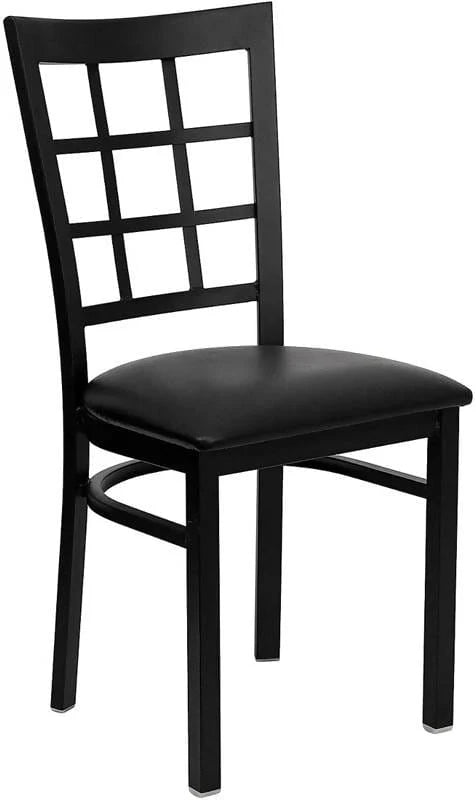 HERCULES Series Black Window Back Metal Restaurant Chair - Black Vinyl Seat [XU-DG6Q3BWIN-BLKV-GG] Pie's Variety Store