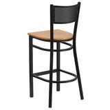 HERCULES Series Black Grid Back Metal Restaurant Barstool - Cherry Wood Seat [XU-DG-60116-GRD-BAR-CHYW-GG] Pie's Variety Store