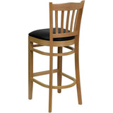 HERCULES Series Vertical Slat Back Natural Wood Restaurant Barstool - Black Vinyl Seat [XU-DGW0008BARVRT-NAT-BLKV-GG] Pie's Variety Store