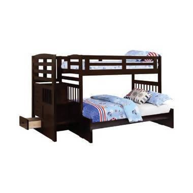 Dublin 4-Storage Twin Over Full Bunk Bed With Staircase Cappuccino - 460366 A-Z Store Nadia