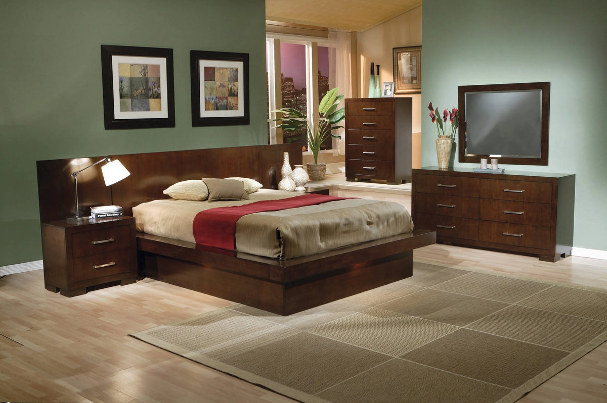 Jessica Queen Platform Bed With Rail Seating Cappuccino - 200711Q Pie's Variety Store