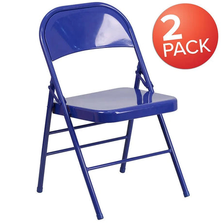 2 Pk. HERCULES COLORBURST Series Cobalt Blue Triple Braced & Double Hinged Metal Folding Chair [2-HF3-BLUE-GG] Fl Furniture