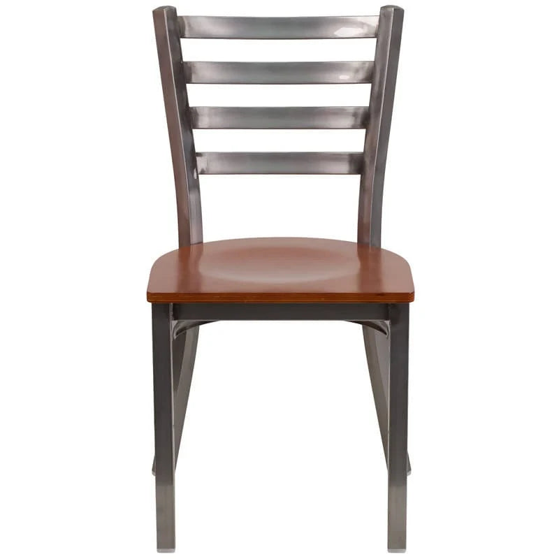 HERCULES Series Clear Coated Ladder Back Metal Restaurant Chair - Cherry Wood Seat [XU-DG694BLAD-CLR-CHYW-GG] Pie's Variety Store