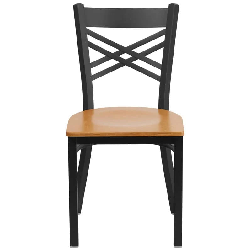 HERCULES Series Black ''X'' Back Metal Restaurant Chair - Cherry Wood Seat [XU-6FOBXBK-CHYW-GG] Pie's Variety Store