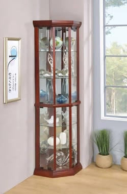 6-Shelf Corner Curio Cabinet Medium Brown - 3393 Pie's Variety Store