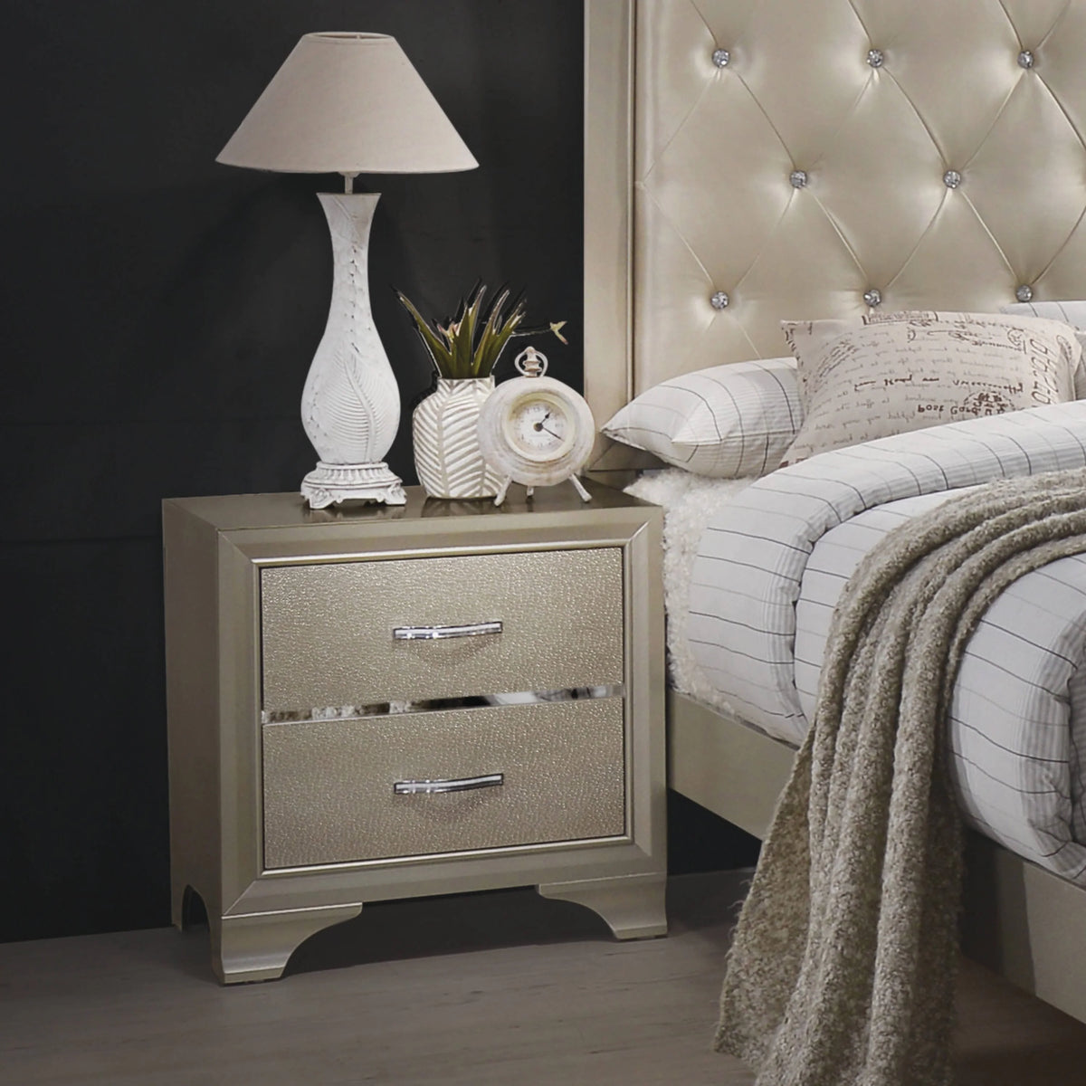 Beaumont 2-Drawer Rectangular Nightstand Champagne - 205292 Pie's Variety Store