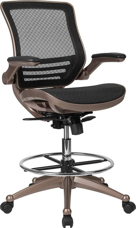Drafting Chair Adjustable Height Mid-Back Mesh Drafting Chair with Arms - BL-LB-8801X-D-GG ADRIAN'S ELECTRONICS