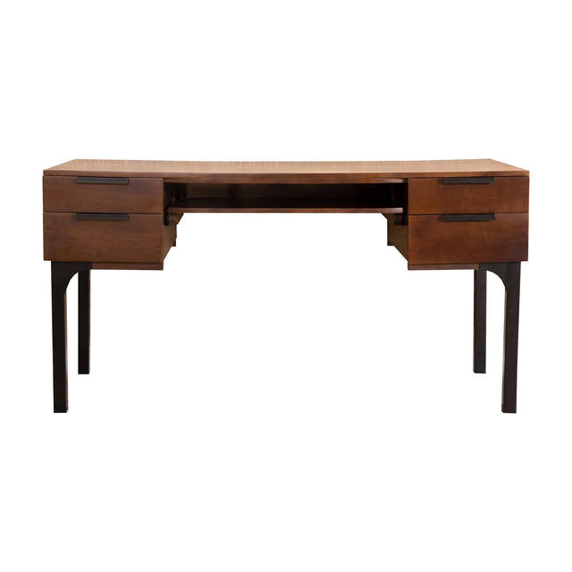 Portwall 4-Drawer Writing Desk Brown Mango And Matte Black An expansive tabletop brings plenty of room for a laptop and notebook - 991038 Pie's Variety Store
