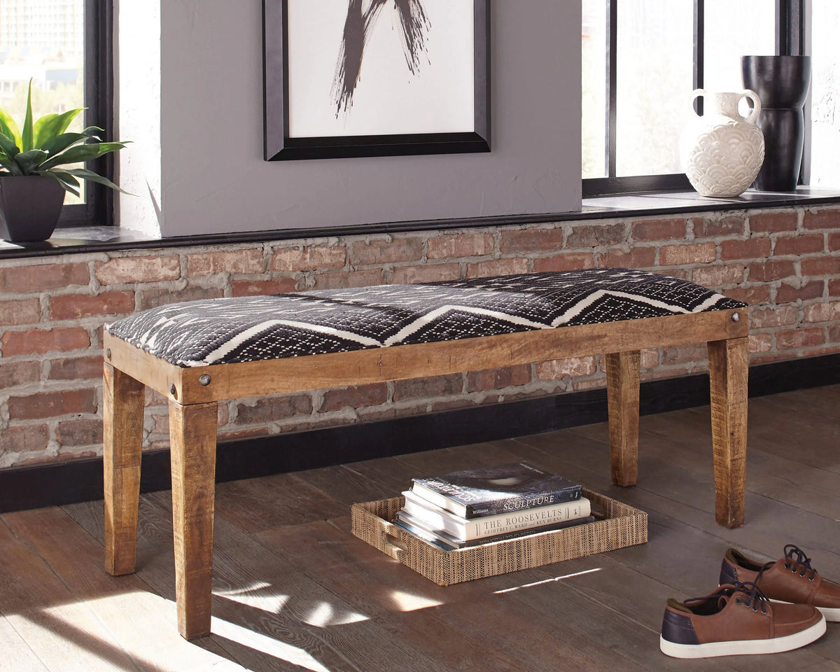 Serene Rectangular Upholstered Bench Natural And Navy - 910177 Pie's Variety Store