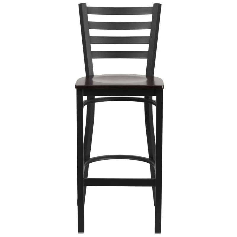 HERCULES Series Black Ladder Back Metal Restaurant Barstool - Cherry Wood Seat [XU-DG697BLAD-BAR-CHYW-GG] Pie's Variety Store