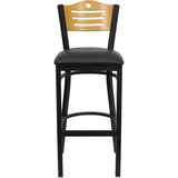HERCULES Series Black Slat Back Metal Restaurant Barstool - Natural Wood Back