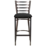 HERCULES Series Clear Coated Ladder Back Metal Restaurant Barstool - Black Vinyl Seat [XU-DG697BLAD-CLR-BAR-BLKV-GG] Pie's Variety Store