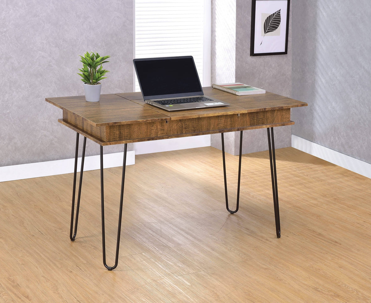 Sheeran Writing Desk With 4 Hidden Storages Rustic Amber - 802011 coastmega