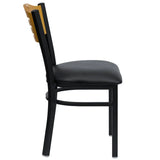 HERCULES Series Black Slat Back Metal Restaurant Chair - Natural Wood Back