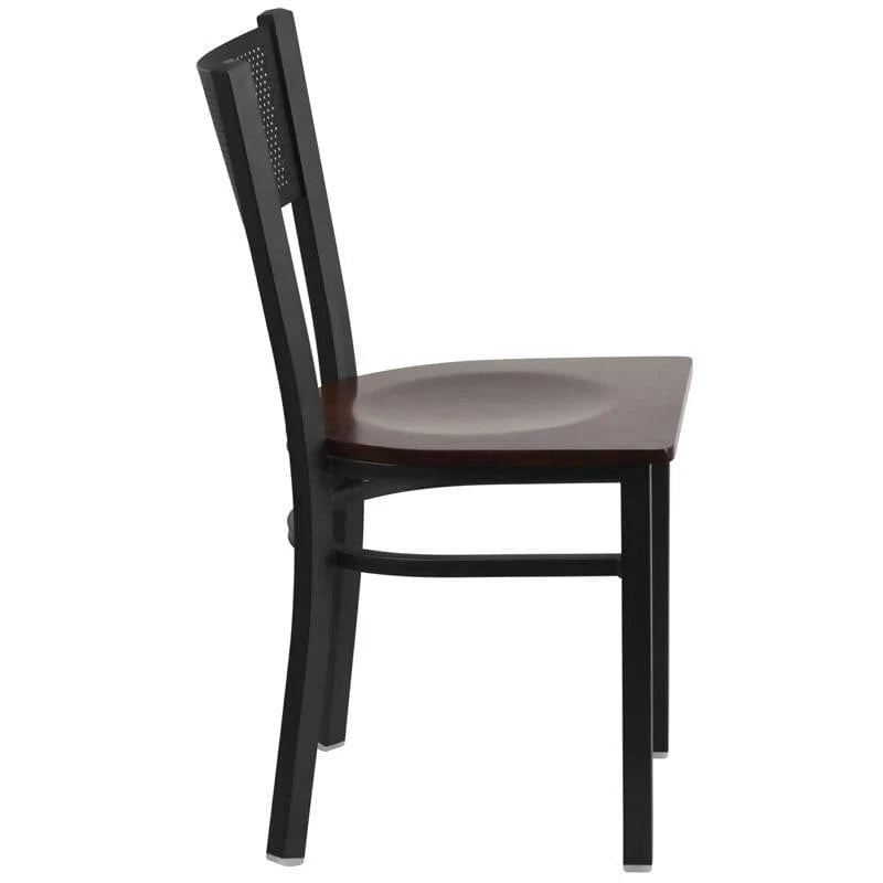 HERCULES Series Black Grid Back Metal Restaurant Chair - Cherry Wood Seat [XU-DG-60115-GRD-CHYW-GG] Pie's Variety Store