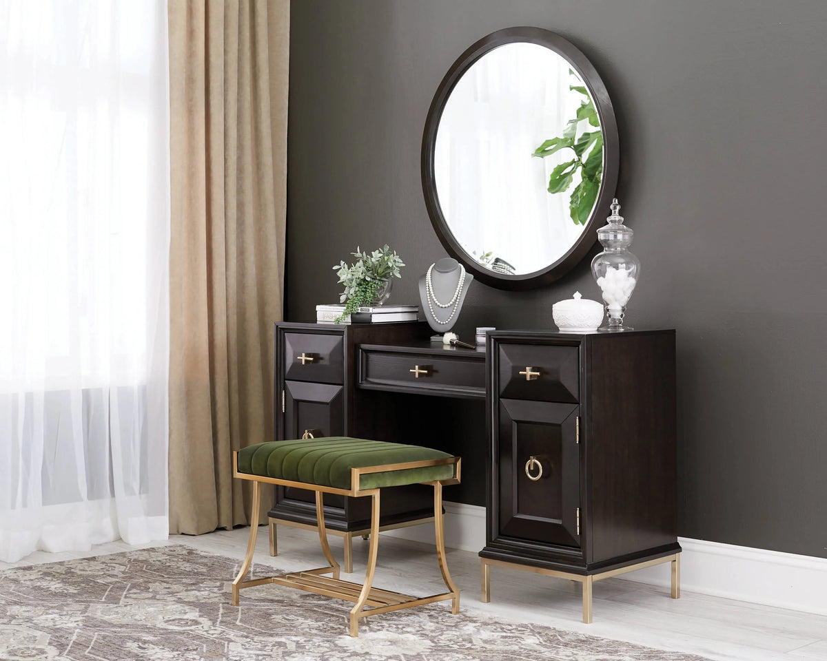 Formosa 4-drawer Vanity Desk Americano and Rose Brass - 222827 Elegant AccScents