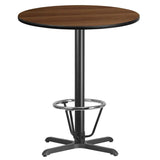 36'' Round Black Laminate Table Top with 30'' x 30'' Bar Height Table Base and Foot Ring [XU-RD-36-BLKTB-T3030B-3CFR-GG] Pie's Variety Store