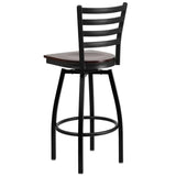 HERCULES Series Black Ladder Back Swivel Metal Barstool - Cherry Wood Seat [XU-6F8B-LADSWVL-CHYW-GG] Pie's Variety Store