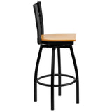 HERCULES Series Black ''X'' Back Swivel Metal Barstool - Cherry Wood Seat [XU-6F8B-XSWVL-CHYW-GG] Pie's Variety Store