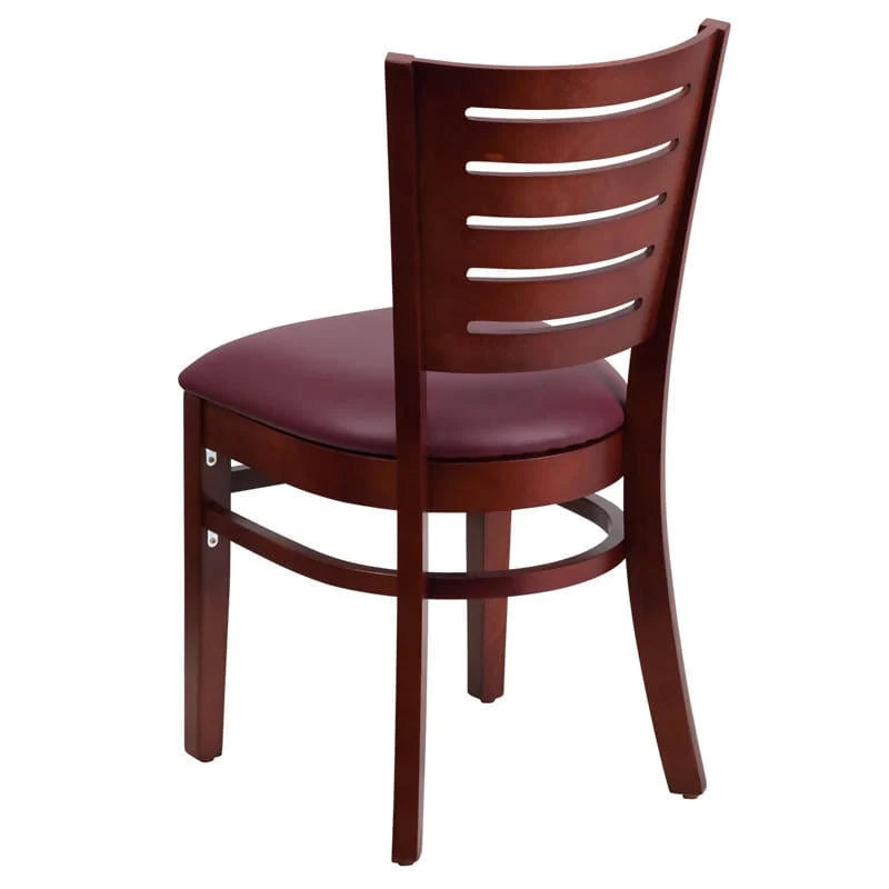 Darby Series Slat Back Mahogany Wood Restaurant Chair - Black Vinyl Seat [XU-DG-W0108-MAH-BLKV-GG] Pie's Variety Store