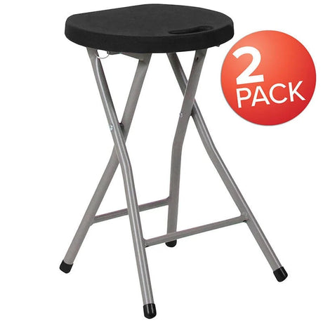 2 Pack Foldable Stool with Black Plastic Seat and Titanium Gray Frame [2-DAD-YCD-30-GG] Fl Furniture