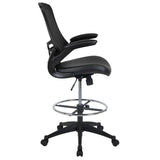 Mid-Back Black Mesh Ergonomic Drafting Chair with LeatherSoft Seat