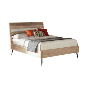 Marlow California King Platform Bed Rough Sawn Multi: This Wooden Platform Bed Exudes Classic Appeal. Flared Metal Legs in A Matte Black Finish Enhance It's Appearance With A Cool