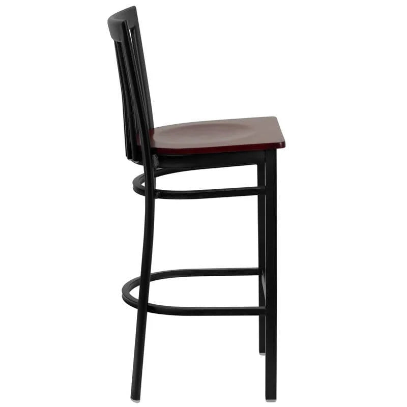 HERCULES Series Black School House Back Metal Restaurant Barstool - Cherry Wood Seat [XU-DG6R8BSCH-BAR-CHYW-GG] Pie's Variety Store