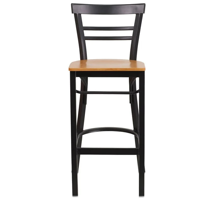 HERCULES Series Black Two-Slat Ladder Back Metal Restaurant Barstool - Cherry Wood Seat [XU-DG6R9BLAD-BAR-CHYW-GG] Pie's Variety Store