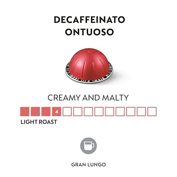 Nespresso Decaffeinato Ontuoso Esspresso Pod is a light bodied coffee characterized by its refined simplicity. The malty cereal notes are unfolded thanks to the marriage of Arabicas from Brazil and Colombia - NESC-201-0329 Elegant AccScents