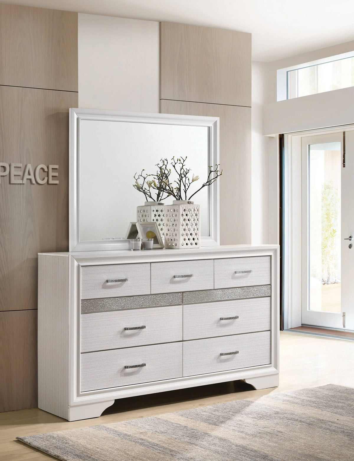 Miranda Rectangular Mirror White - 205114 Pie's Variety Store
