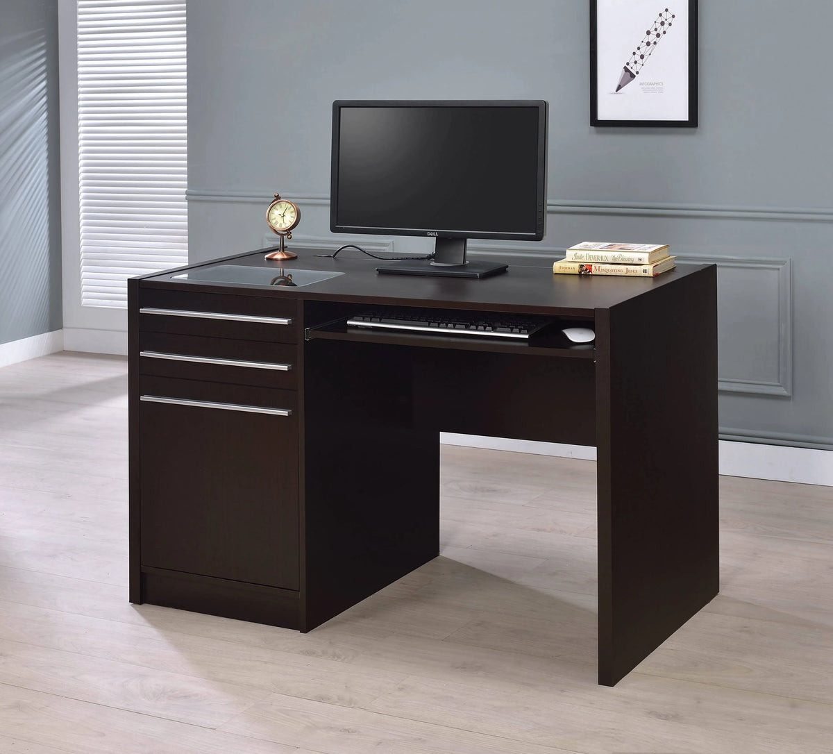 Halston 3-Drawer Rectangular Connect-It Office Desk Cappuccino - 800702 Pie's Variety Store
