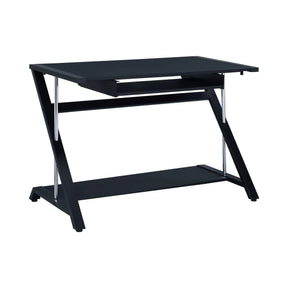 Mallet Computer Desk With Bottom Shelf Black this compact desk up in a TV room