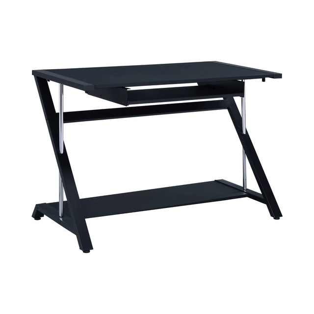 Mallet Computer Desk With Bottom Shelf Black this compact desk up in a TV room