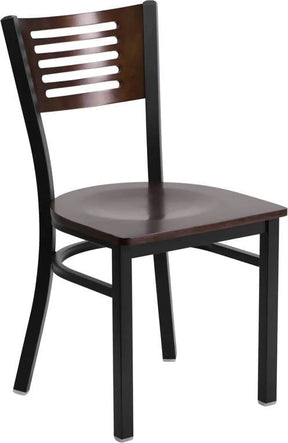 HERCULES Series Black Slat Back Metal Restaurant Chair - Walnut Wood Back & Seat [XU-DG-6G5B-WAL-MTL-GG] Pie's Variety Store