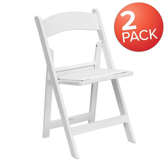 HERCULES Series Folding Chairs with Padded Seats | Set of 2 White Resin Folding Chair with Vinyl Padded Seat [2-LE-L-1-WHITE-GG] Pie's Variety Store