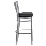 HERCULES Series Silver Slat Back Metal Restaurant Barstool - Black Vinyl Seat [XU-DG-60402-BAR-BLKV-GG] Pie's Variety Store